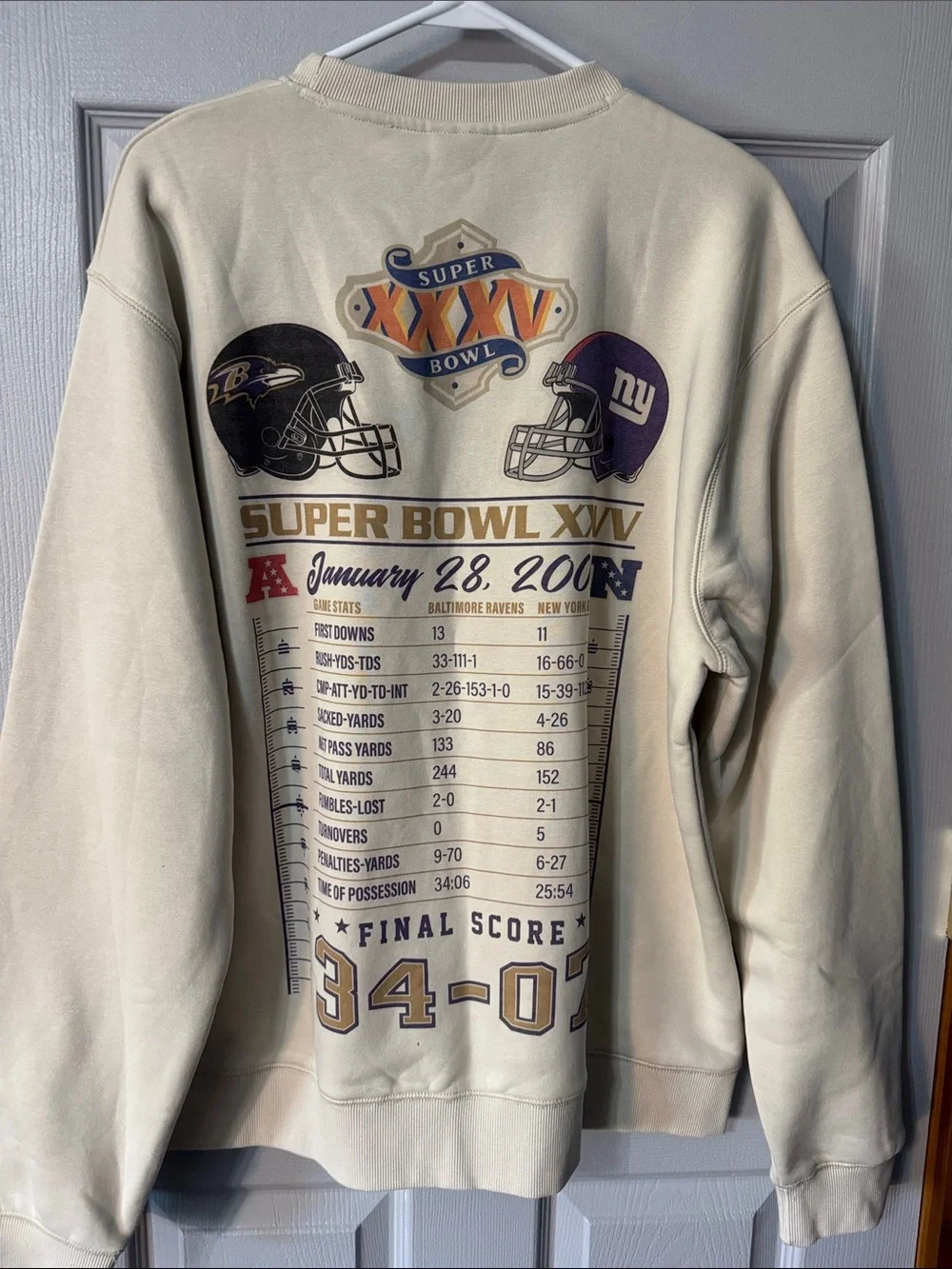 New Era Baltimore Ravens Cream Super Bowl 2001 Graphic Crewneck